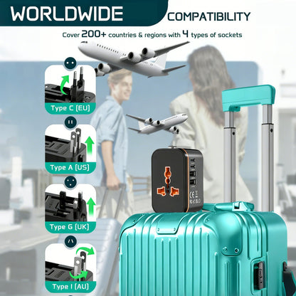 Universal Travel Adapter Worldwide Plug UK EU AU US With USB-C Port Fast Charger